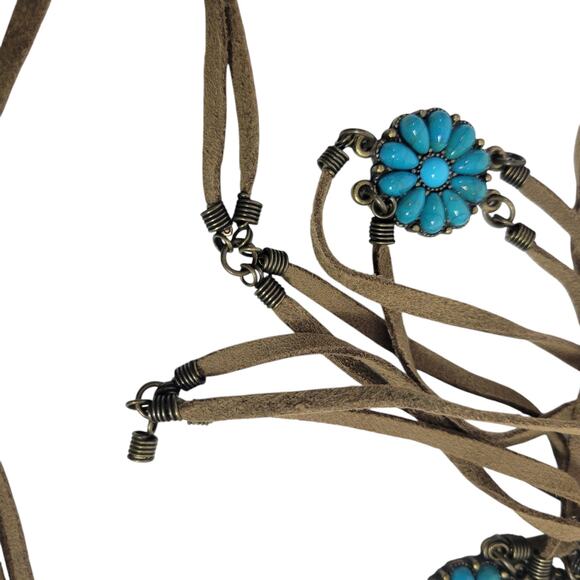 Vintage Turquoise Leather Chain Belt Western Cowgirl Medallion Concho One Size - Picture 7 of 14